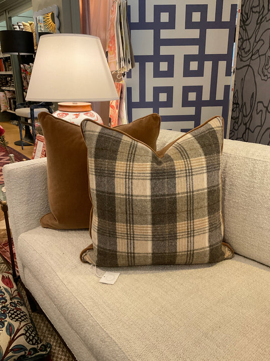 22" Wool Plaid Pillows-PAIR