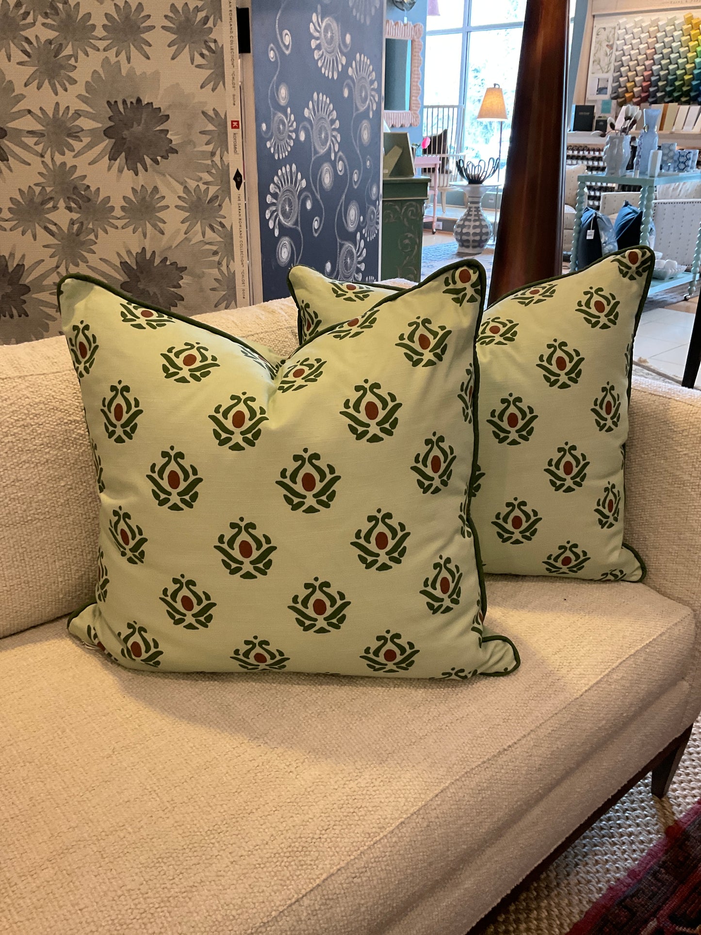 22" Green Medallion Pillows-PAIR