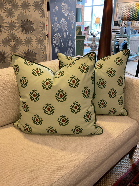 22" Green Medallion Pillows-PAIR