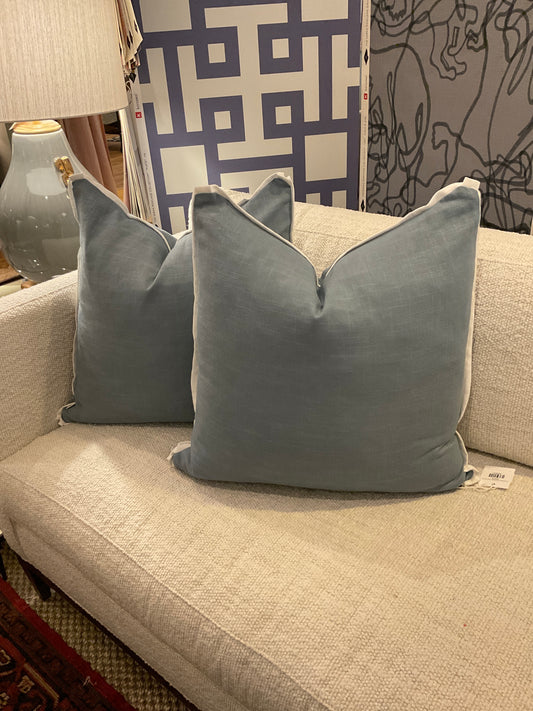 22" Dusty Blue Linen w/Oyster Flange Pillow-PAIR