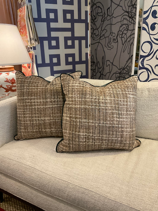 22" Brown Tweed Pillows-PAIR