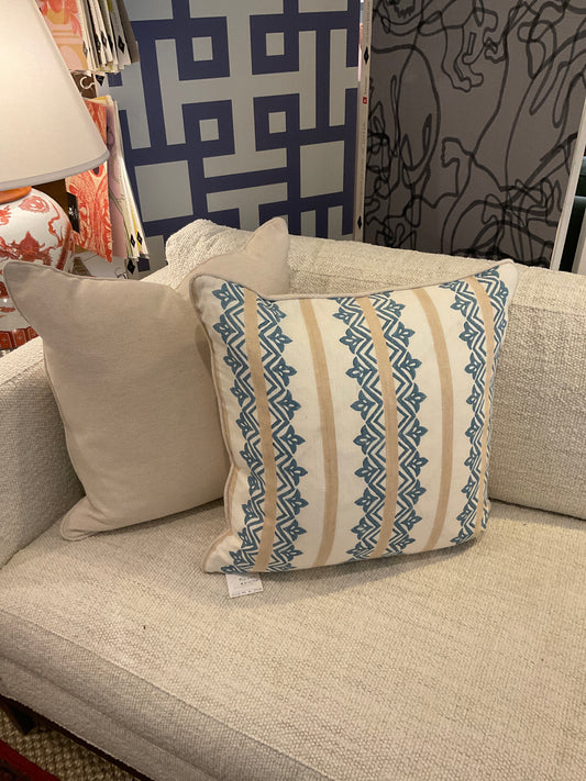 20" Blue Trellis Stripe Pillows-PAIR