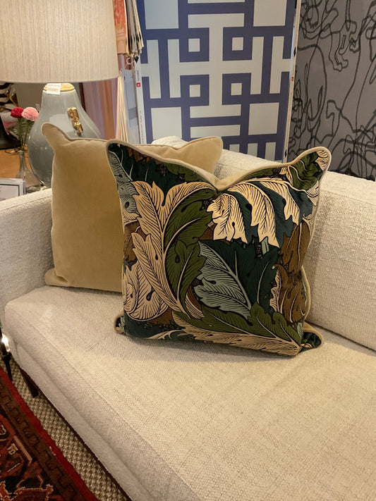 22" Green & Navy Leaf Pillows-PAIR