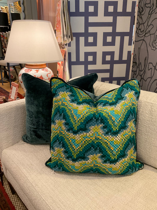22" Green & Gold Multi-Stripe Pillows-PAIR