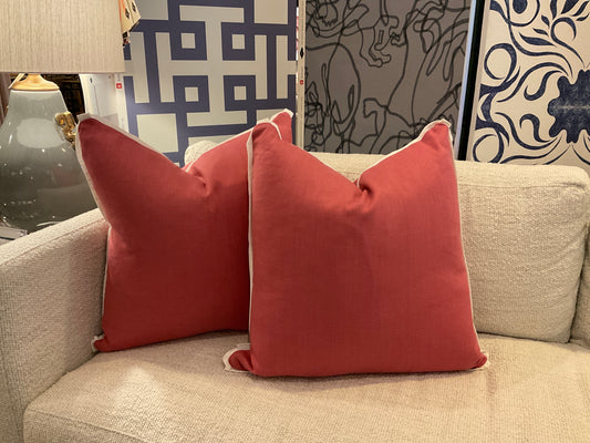 22" Rose Linen w/Butterfly Flange Pillows-PAIR