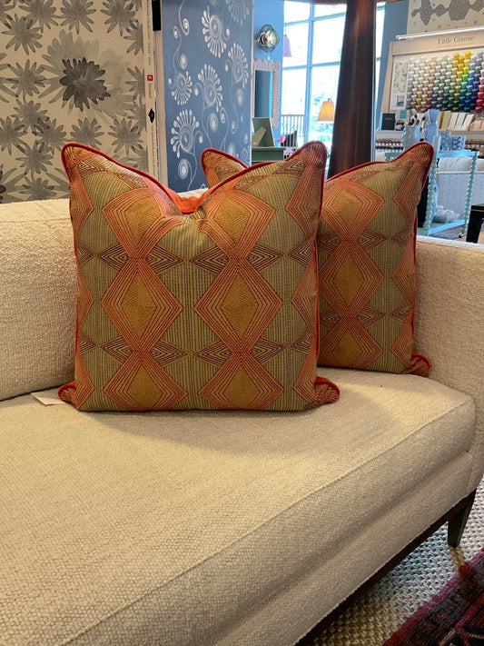 22" Red Diamond Print Pillows-PAIR