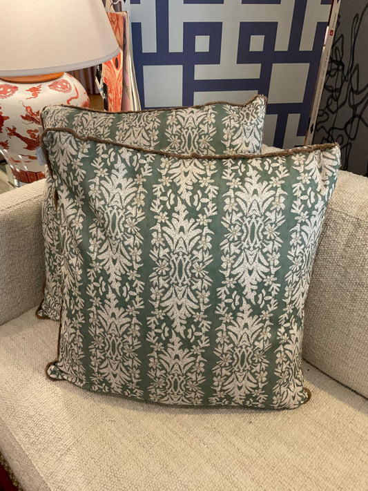 22" Green & Cream Devi Celadon Pillows-PAIR