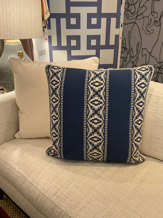 22" Navy Geometric Trellis Pillows-PAIR
