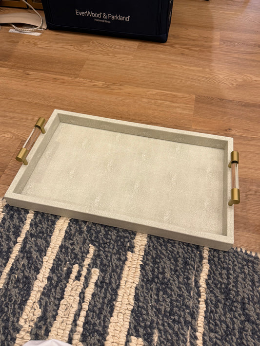 White Shagreen Tray w/ Acrylic Handles