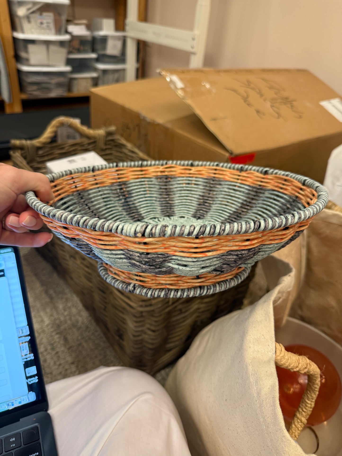 Blue + Orange Woven Bowl