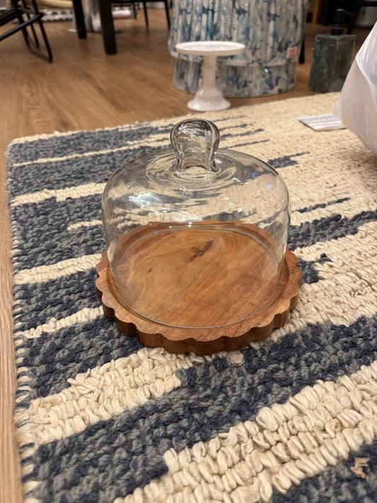 Scalloped Acacia Wood Display Cloche