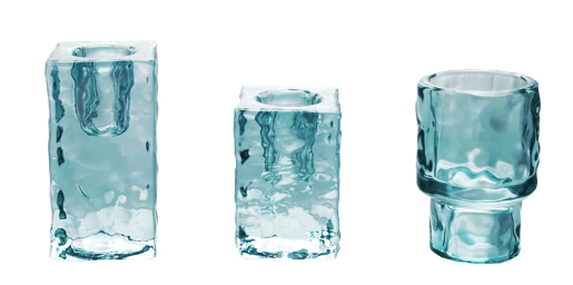 Hammered Glass Taper Holders, Blue, Set of 3