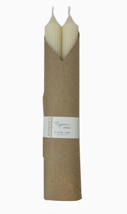 S/2 Ivory Ridged Taper Candles