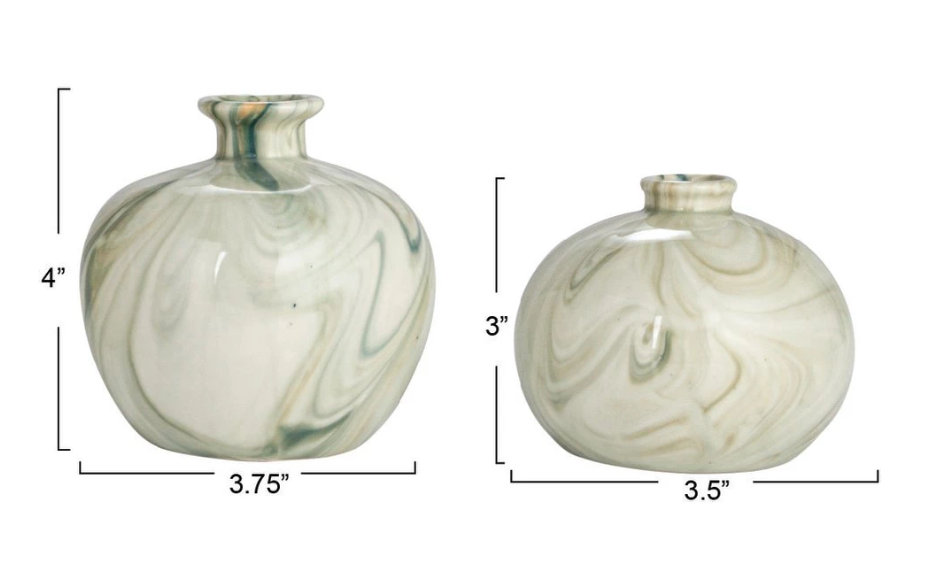 S/2 Marbled Green Vases