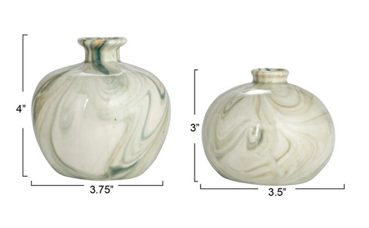 S/2 Marbled Green Vases