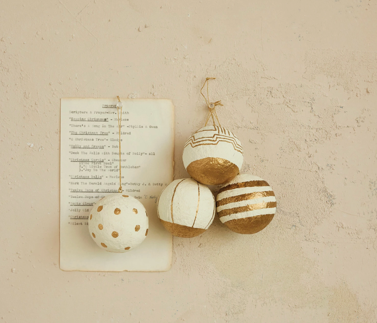 Gold & White Paper Mache Ornament