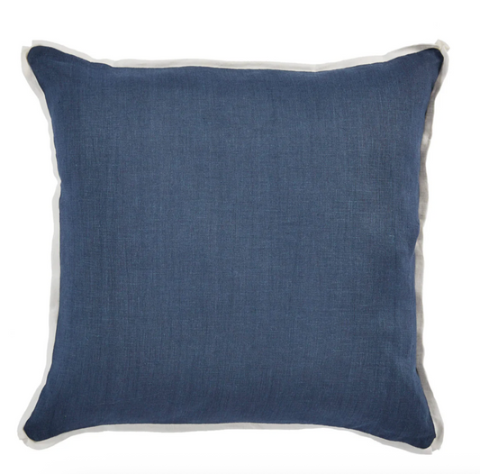 22" Linen Navy w/Oyster Flange Pillows-PAIR