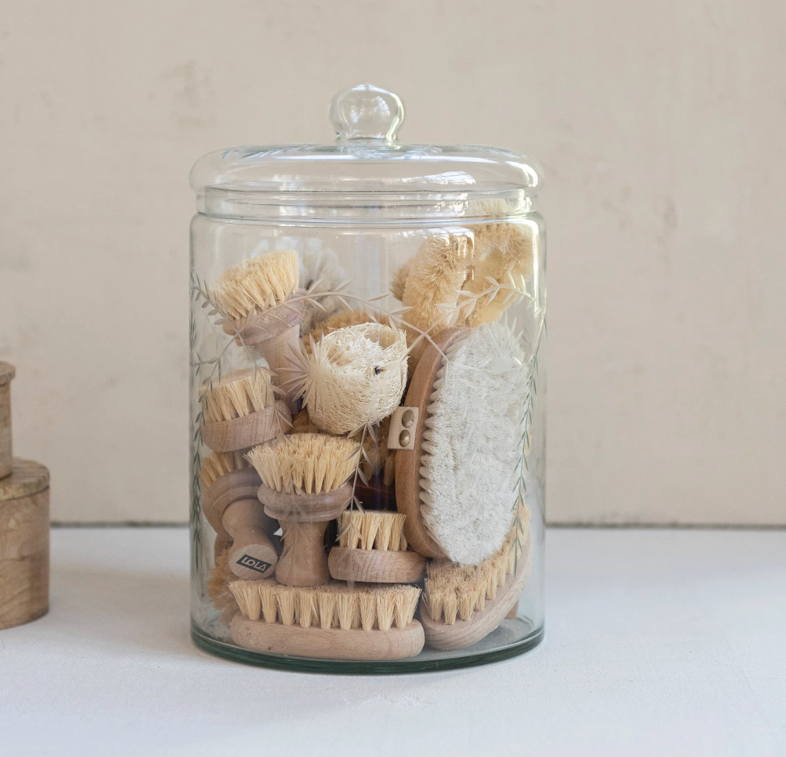 Etched Glass Storage Jar