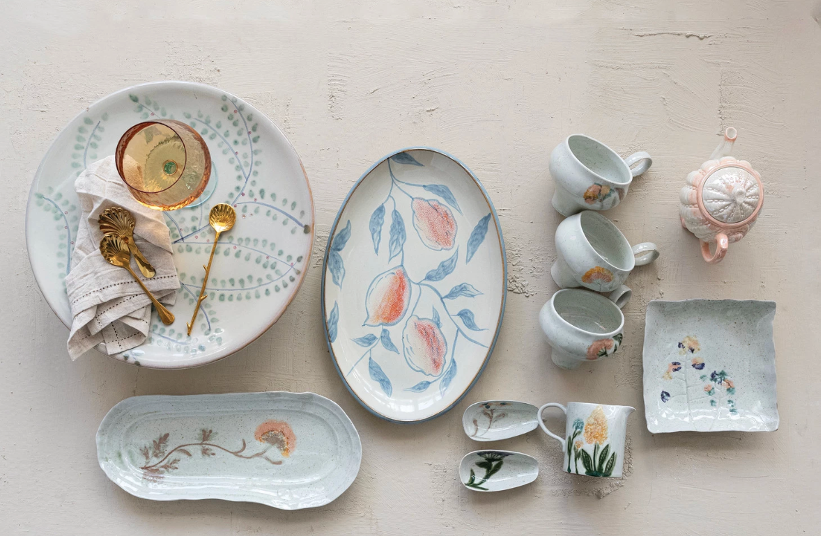 Oval Stoneware Platter w/Florals