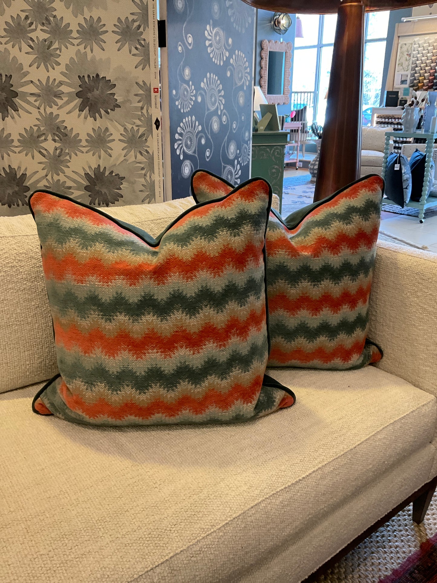 22" Coral & Turquoise Zig Zag Pillows-PAIR