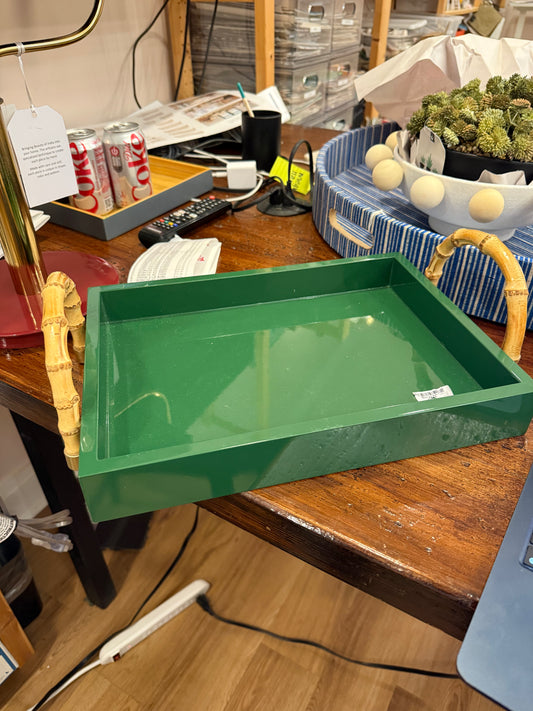 Green Laquer Tray w/ Bamboo Handles