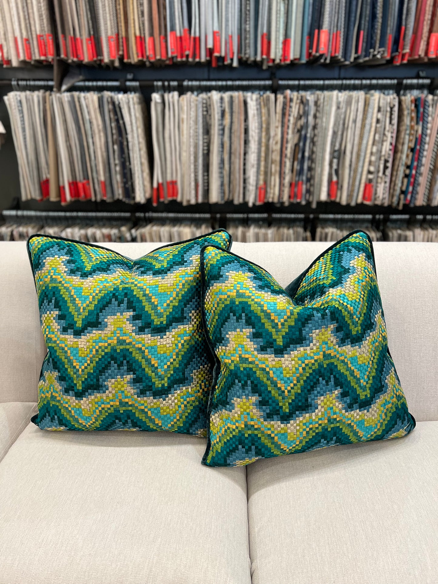 22" Green & Gold Multi-Stripe Pillows-PAIR