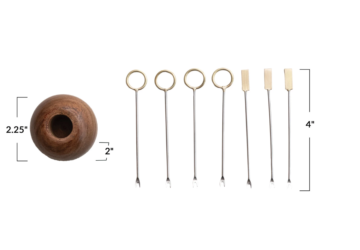 S/9 Mango Wood Holder w/Stainless Steel Picks