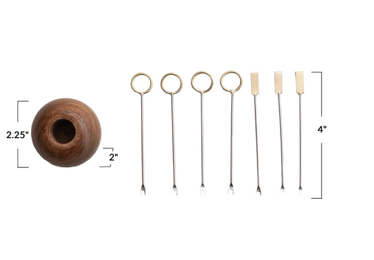 S/9 Mango Wood Holder w/Stainless Steel Picks