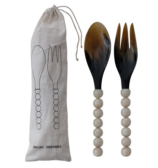 S/2 Natural Horn & Resin Salad Tongs