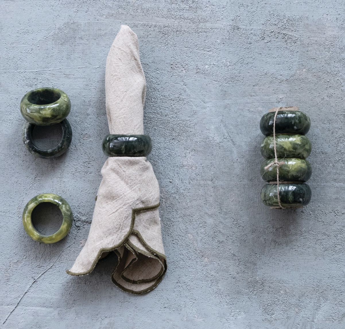 S/4 Olive Marbled Resin Napkin Holder