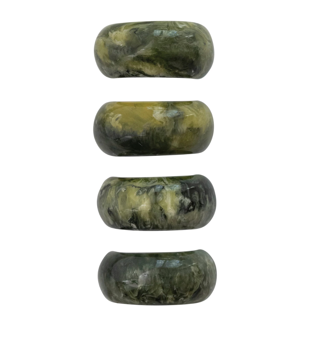 S/4 Olive Marbled Resin Napkin Holder
