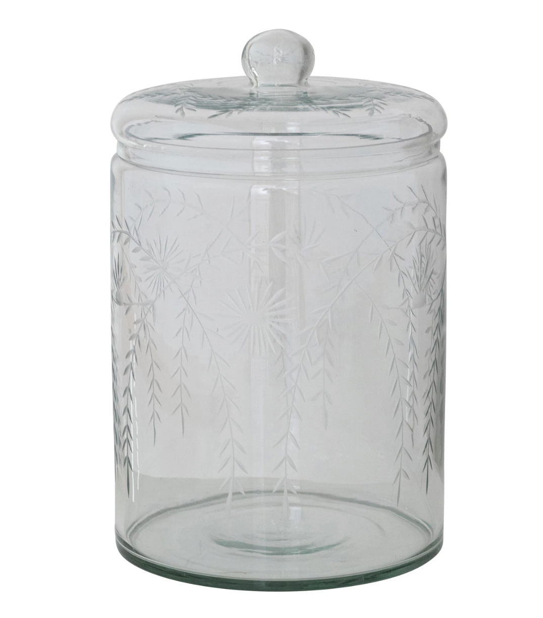 Etched Glass Storage Jar