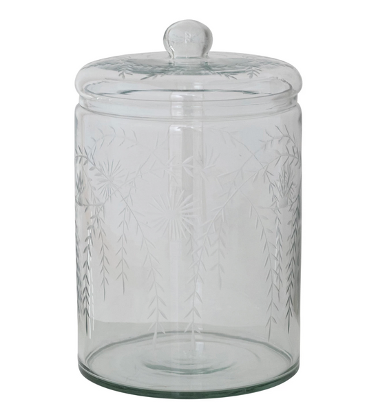 Etched Glass Storage Jar