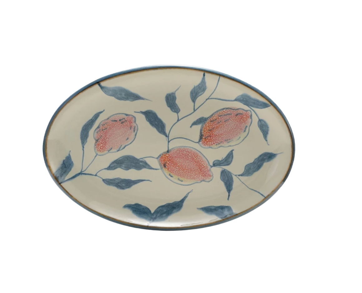 Oval Stoneware Platter w/Florals