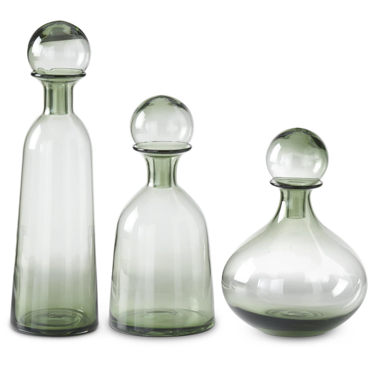 S/3 Green Glass Stoppers