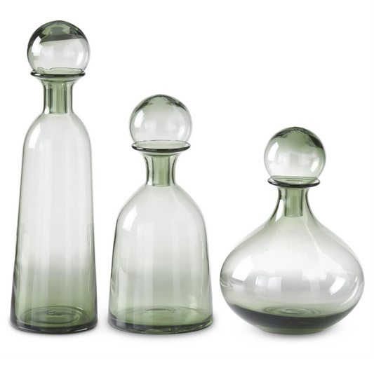 S/3 Green Glass Stoppers